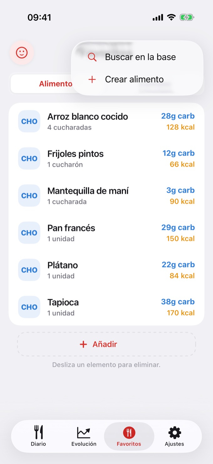 Menú del + en Favoritos