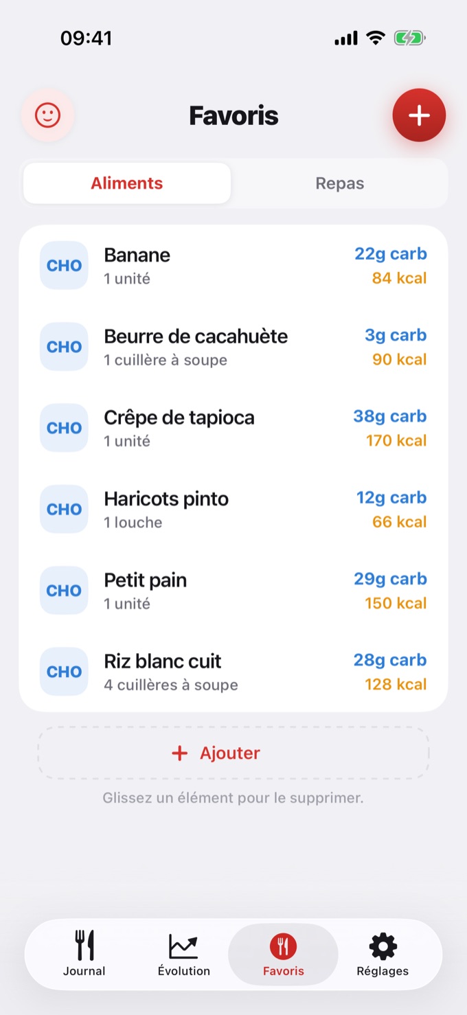 Liste des aliments favoris