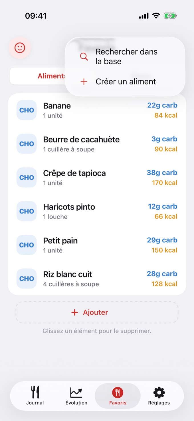 Menu du + dans Favoris