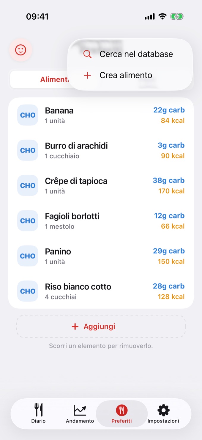 Menu del + in Preferiti