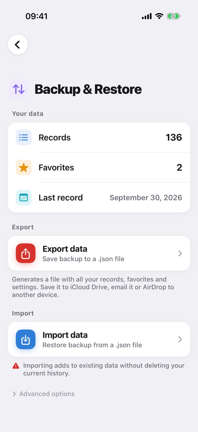 Backup & Restore screen