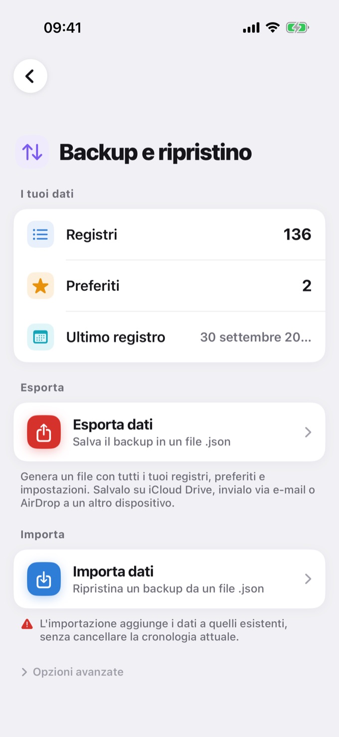 Schermata Backup e ripristino