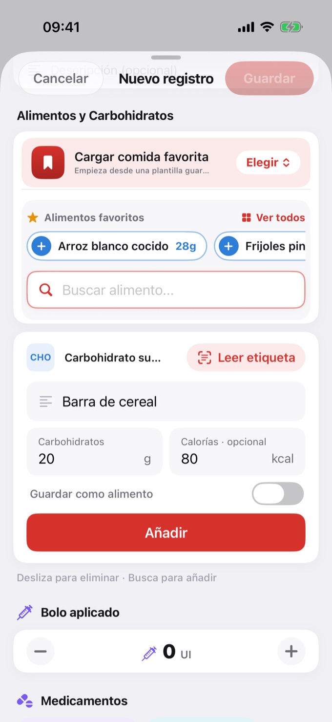 Tarjeta Carbohidrato suelto completada