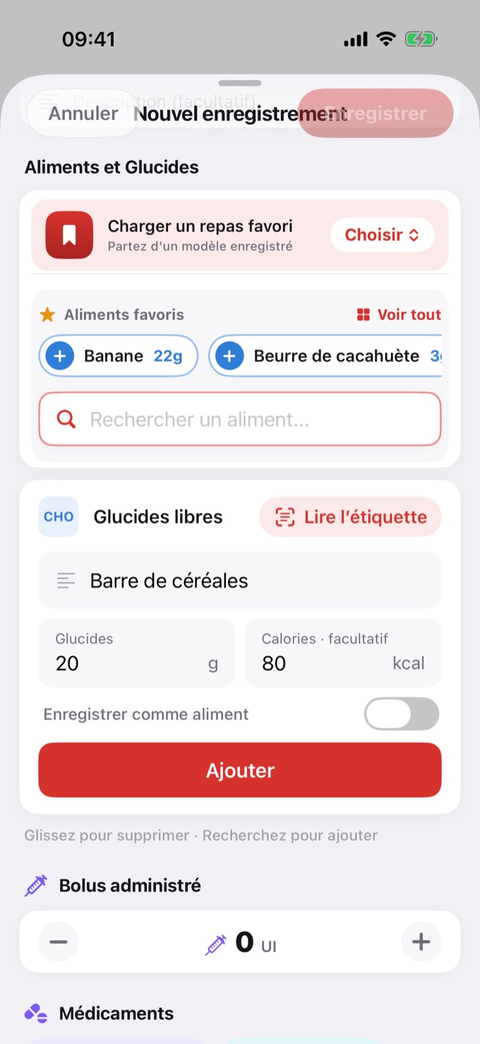 Carte Glucides libres remplie
