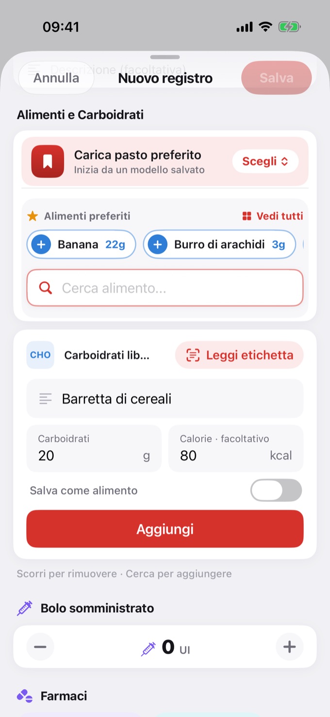 Scheda Carboidrati liberi compilata