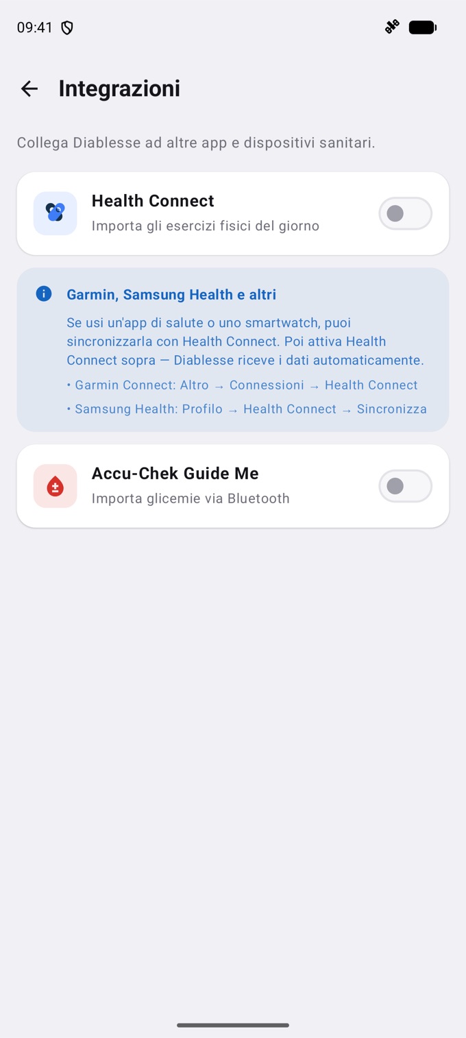 Schermata Integrazioni su Android