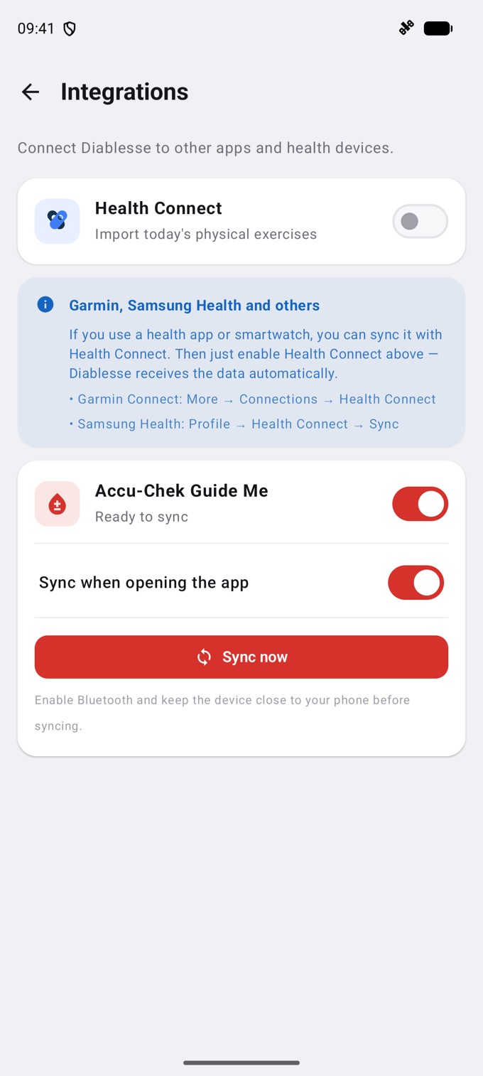 Accu-Chek turned on in Integrations (Android)