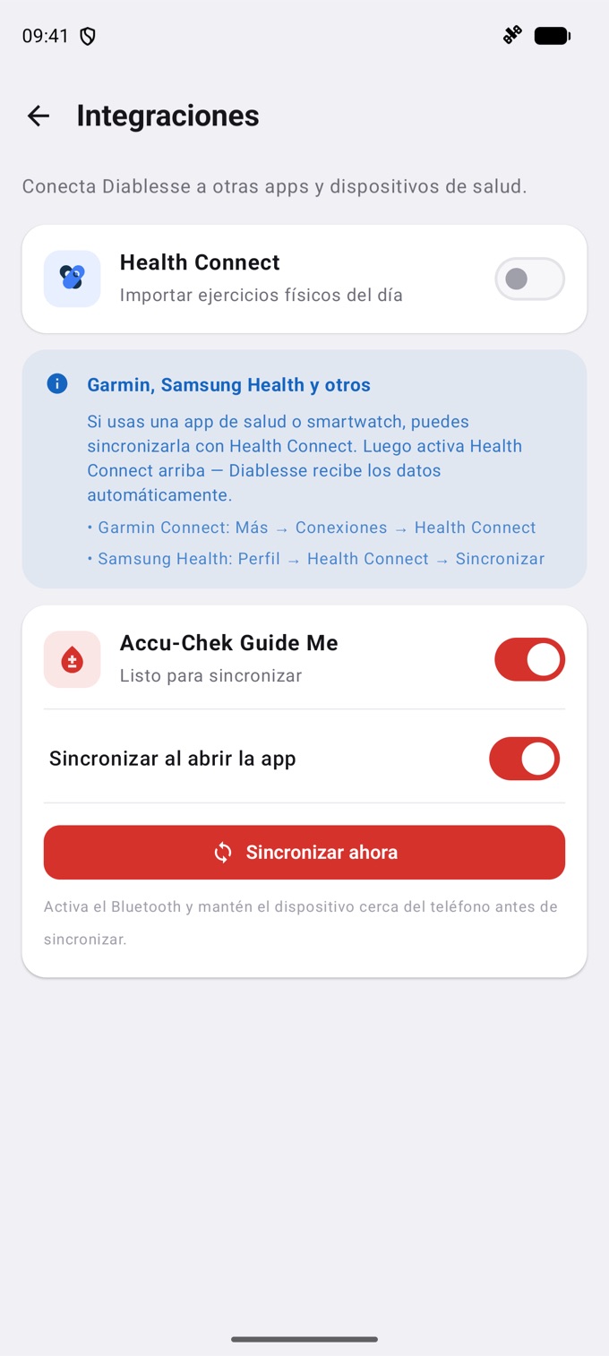 Accu-Chek activado en Integraciones (Android)