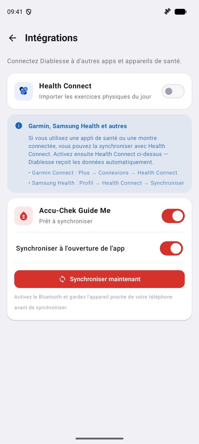 Accu-Chek activé dans Intégrations (Android)