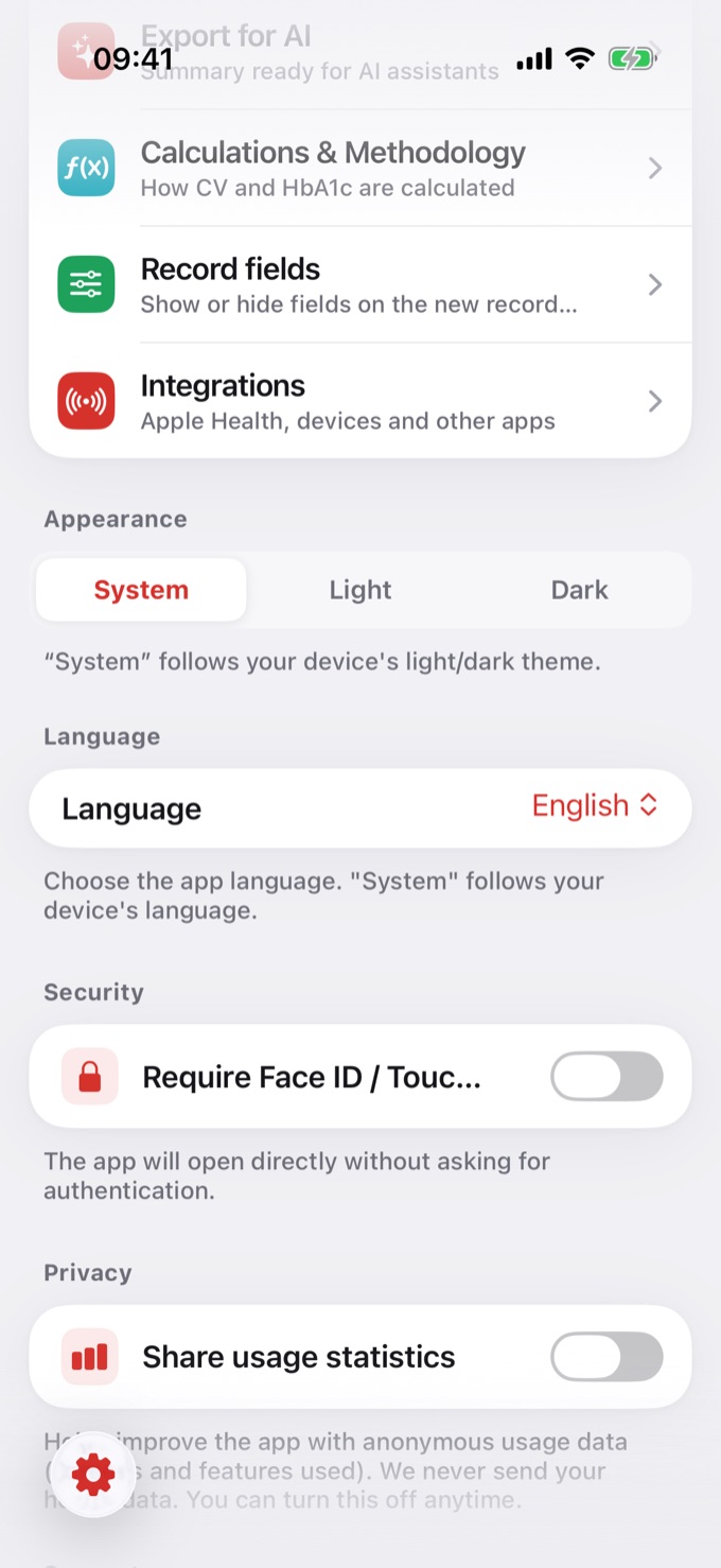 Language option in Settings