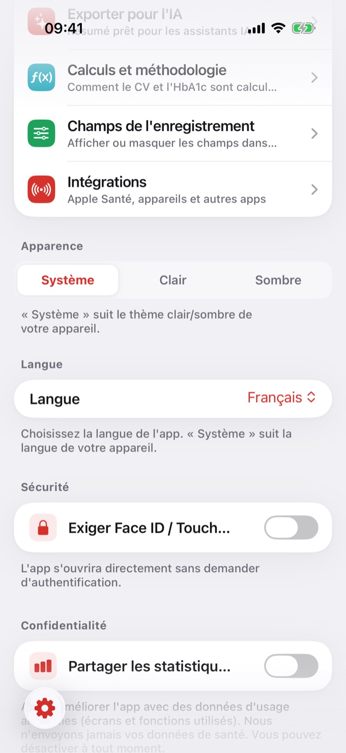 Option Langue dans les Réglages