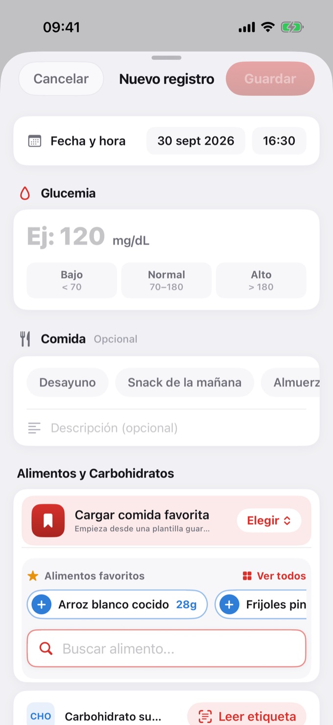 Pantalla Nuevo registro