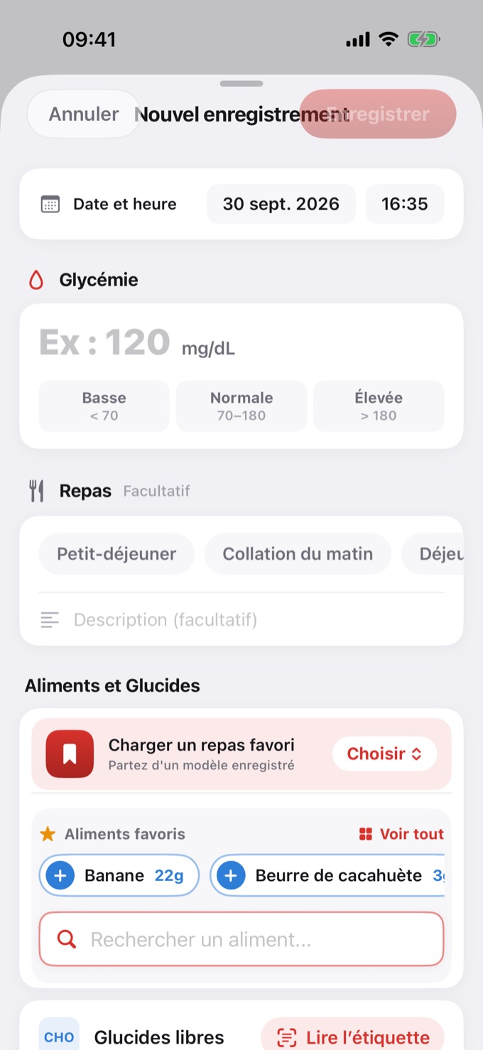 Écran Nouvel enregistrement
