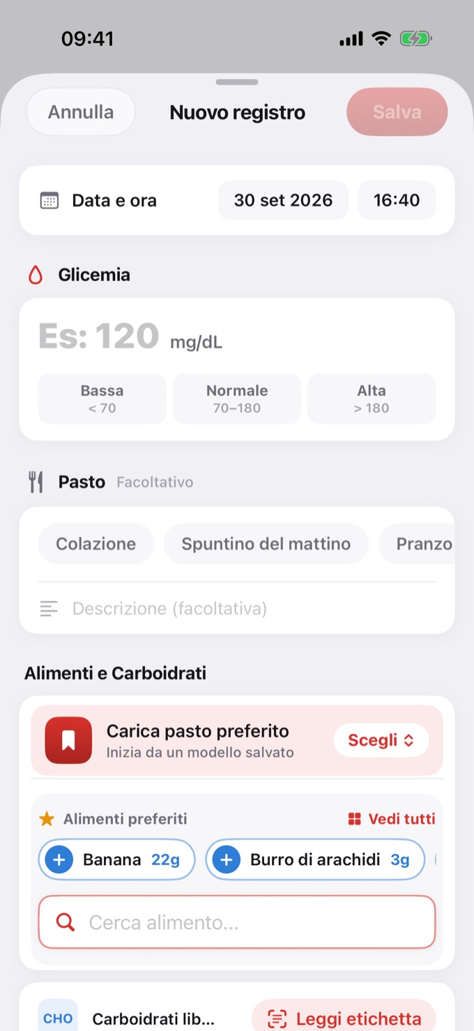 Schermata Nuovo registro