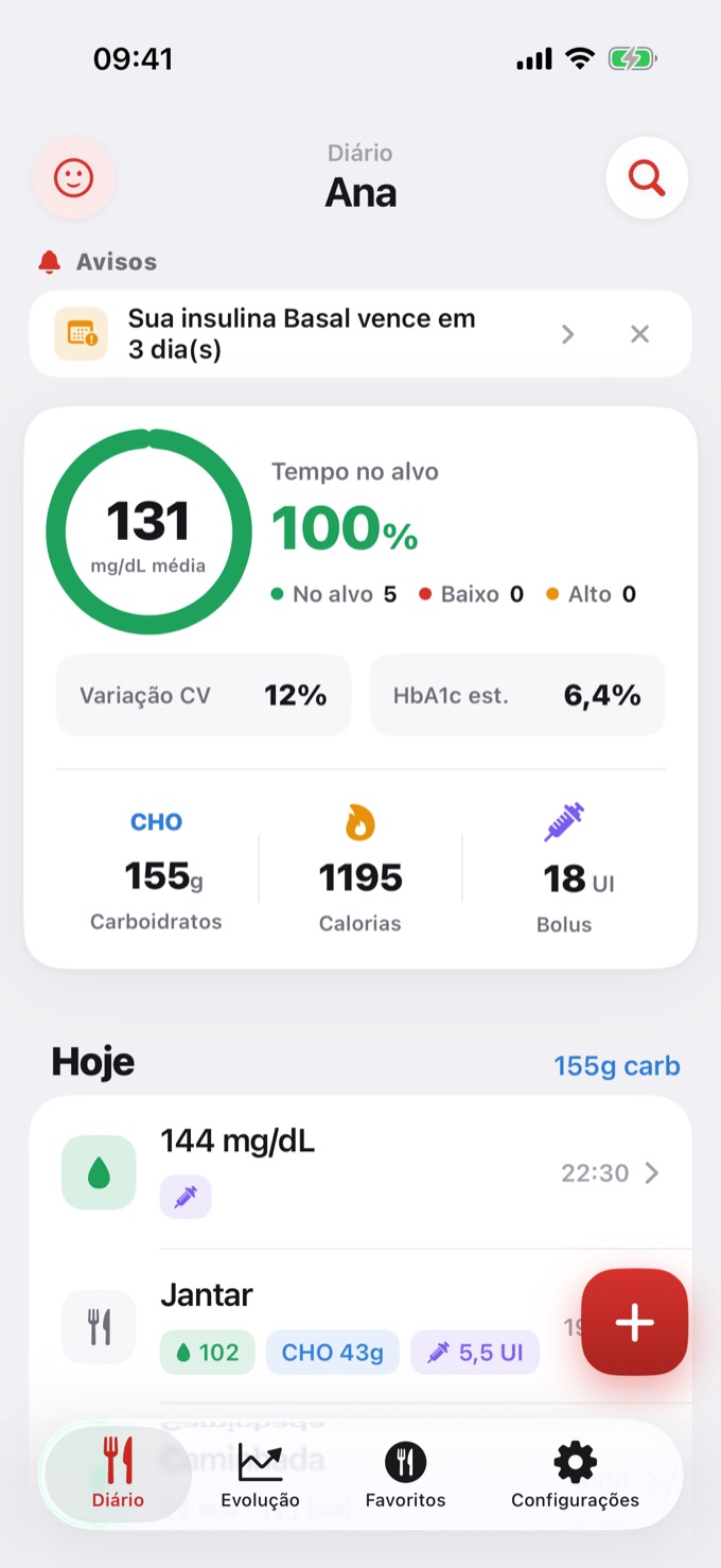 Card de Avisos no topo do Diário