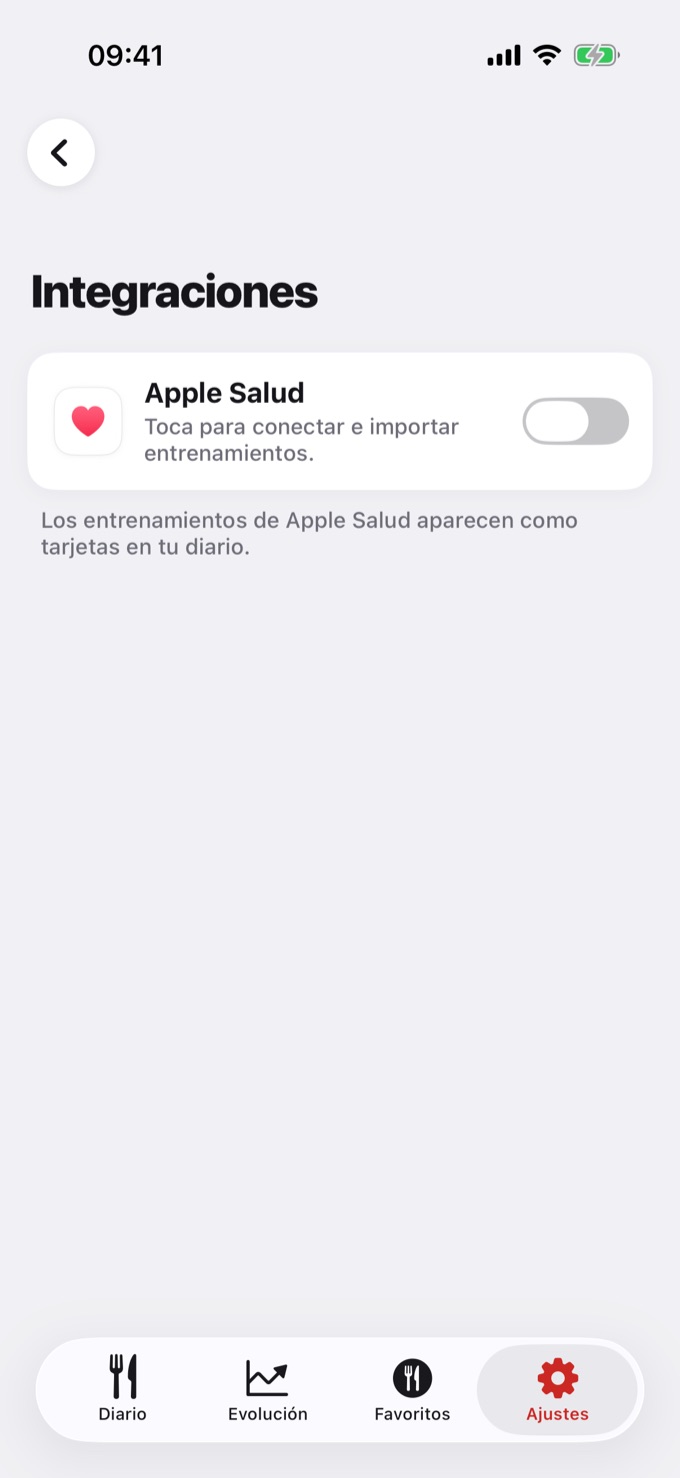 Pantalla Integraciones en el iPhone