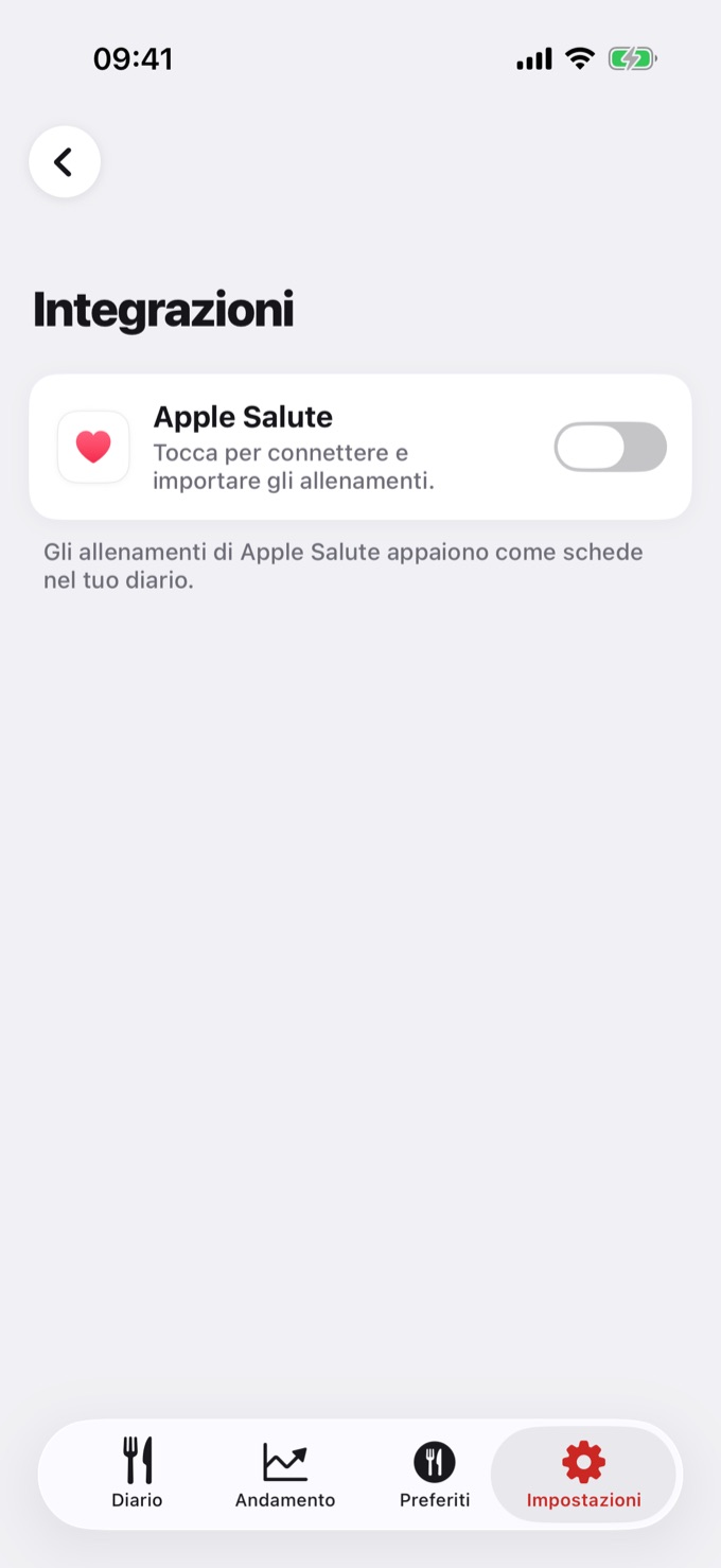 Schermata Integrazioni su iPhone