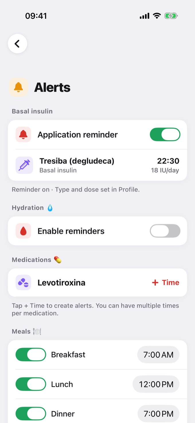 Alerts screen