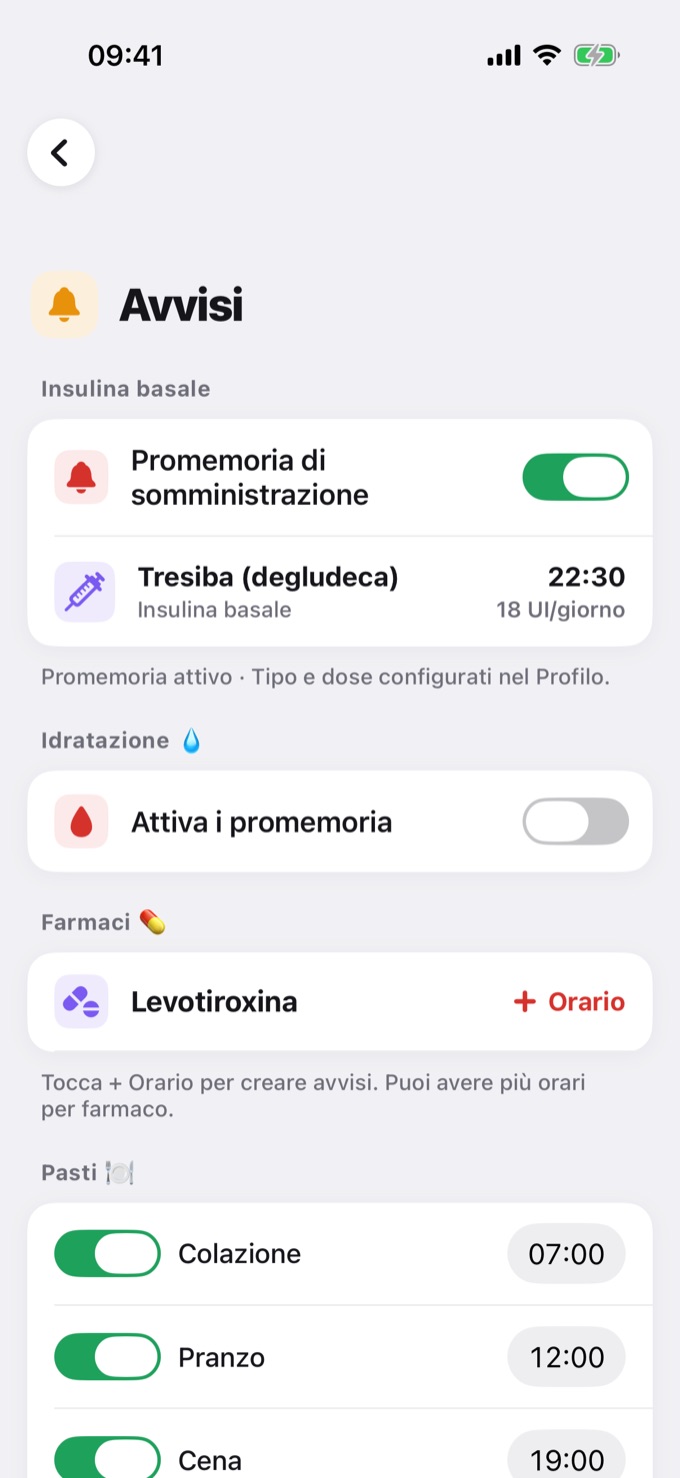 Schermata Avvisi
