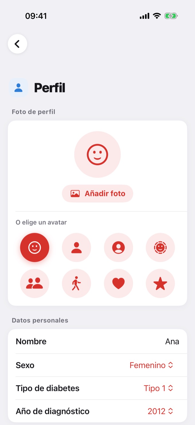 Perfil: foto y datos personales