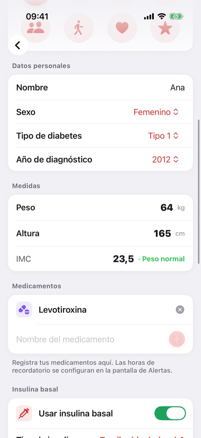 Perfil: medidas, medicamentos e insulina basal