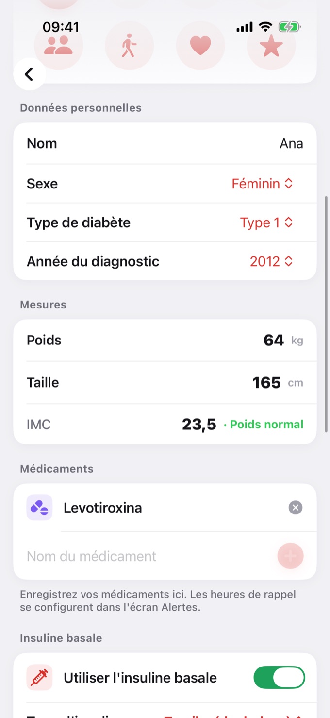 Profil : mesures, médicaments et insuline basale