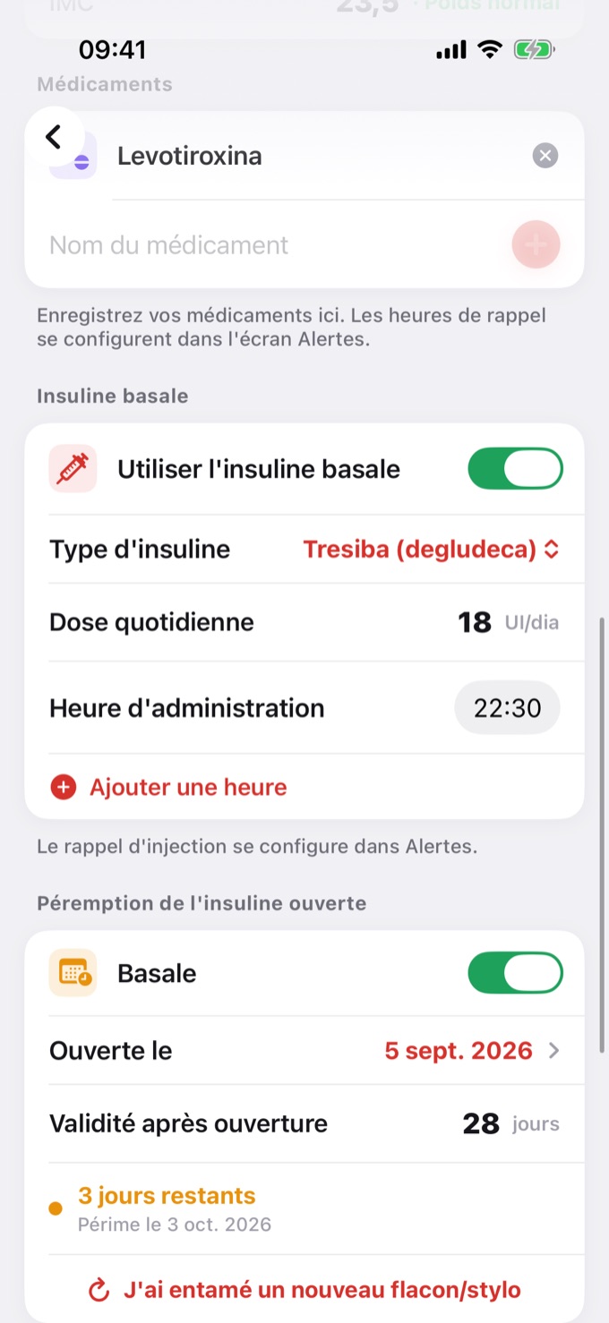 Profil : péremption de l'insuline et incrément du stylo