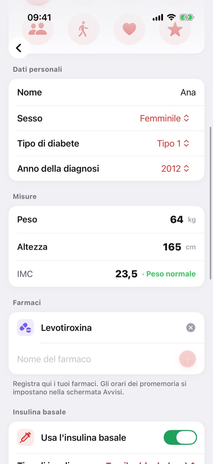 Profilo: misure, farmaci e insulina basale