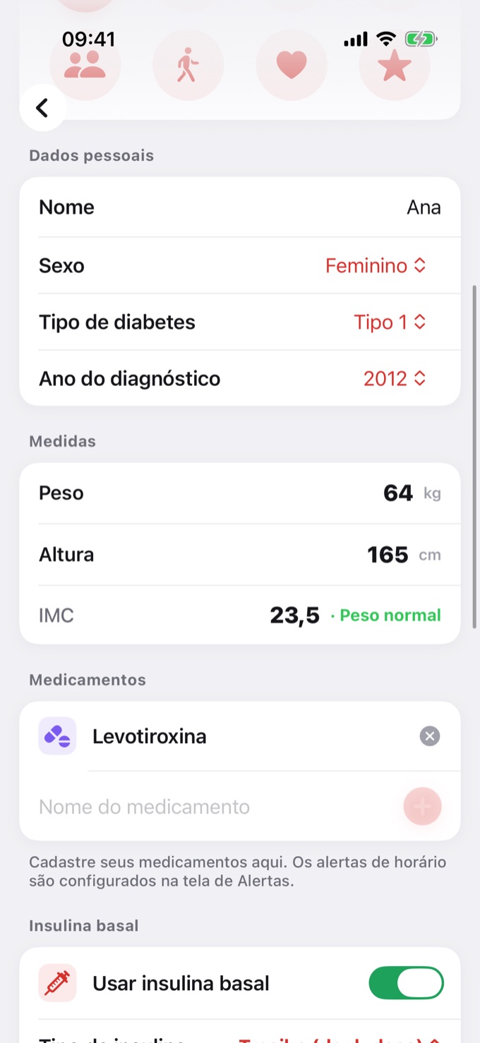 Perfil: medidas, medicamentos e insulina basal