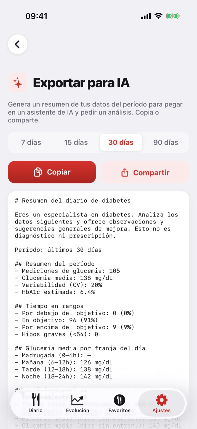 Pantalla Exportar para IA