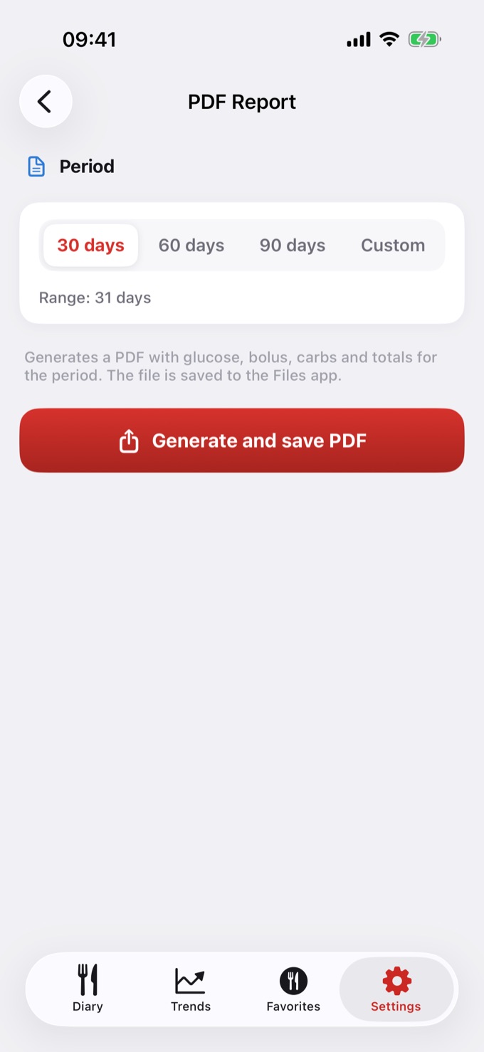 PDF Report screen