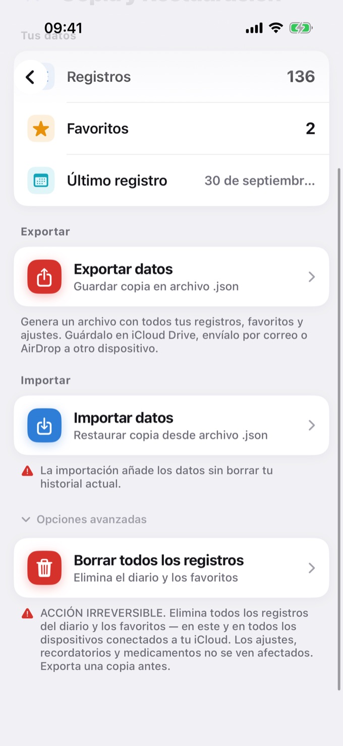Opciones avanzadas en Copia y Restauración