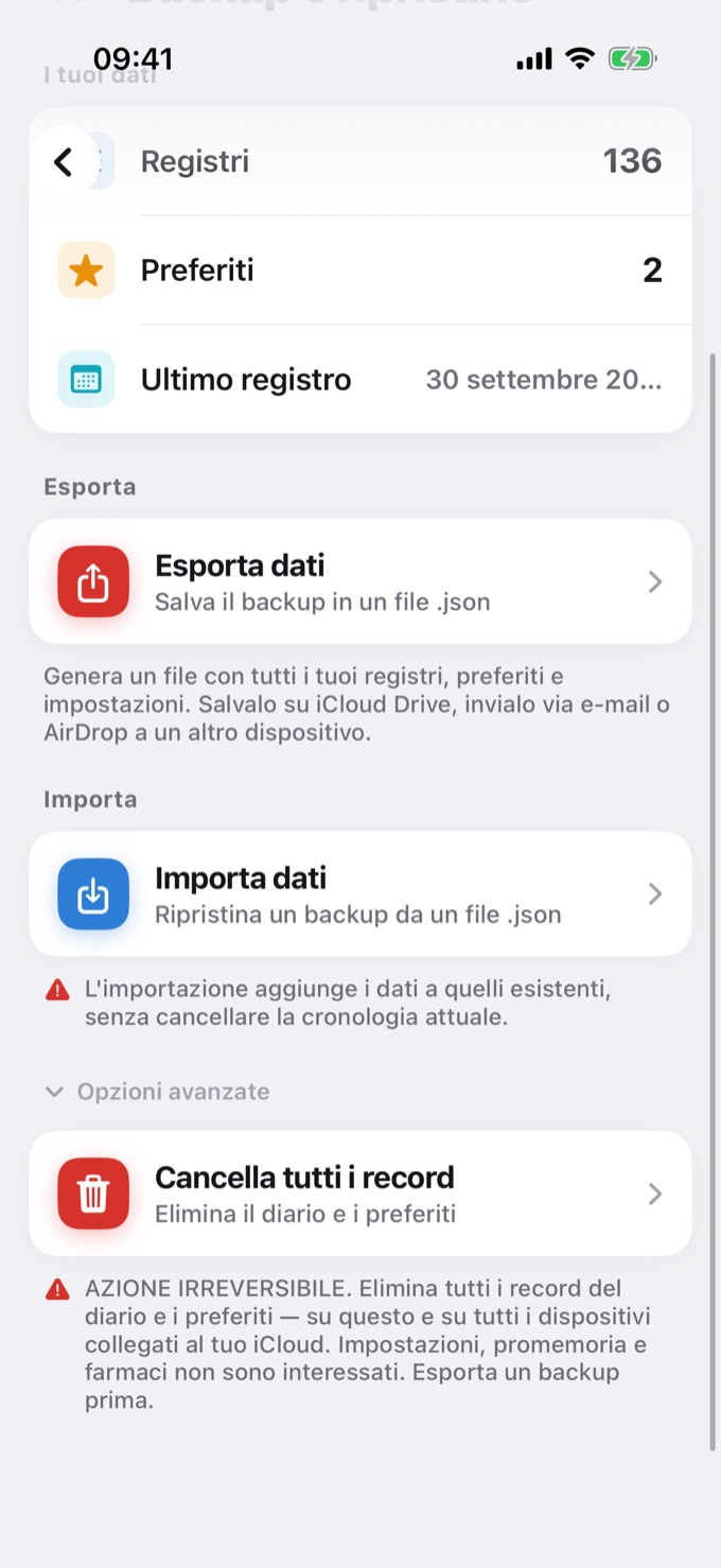 Opzioni avanzate in Backup e ripristino