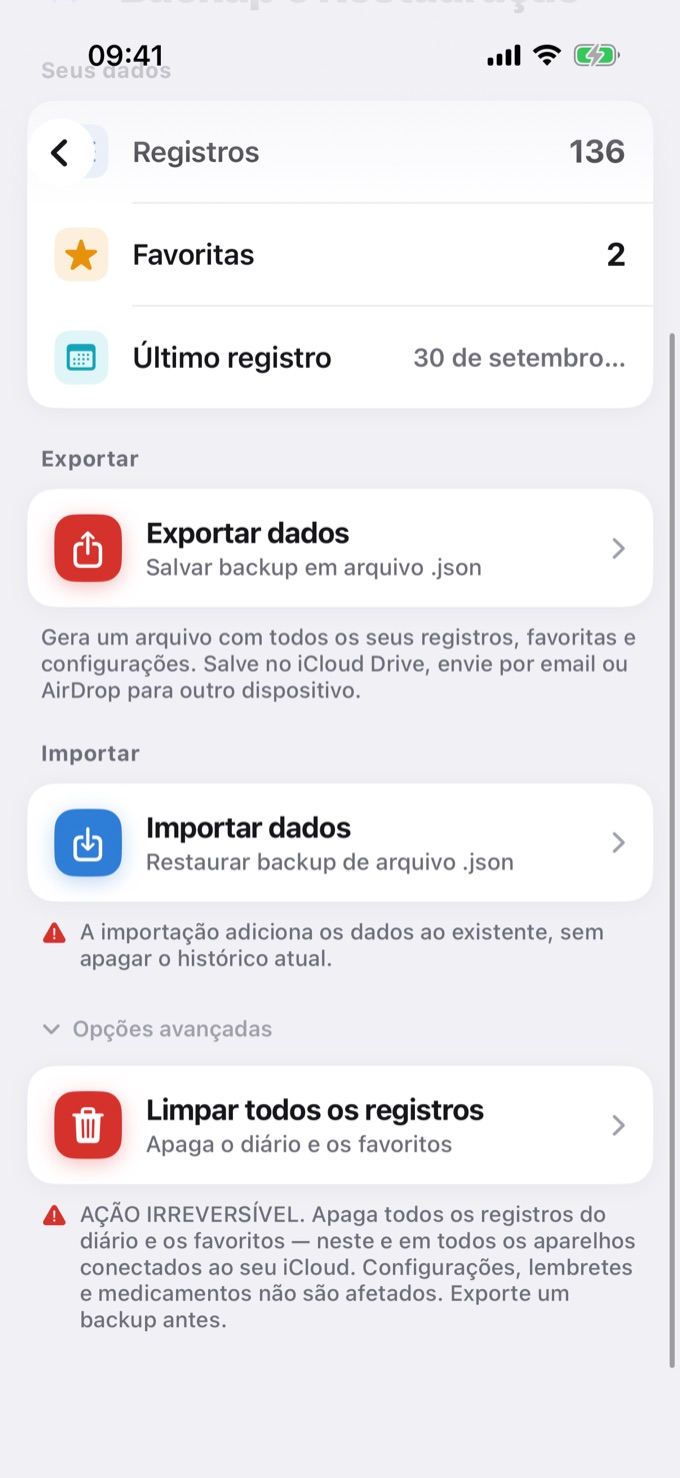 Opções avançadas em Backup e Restauração
