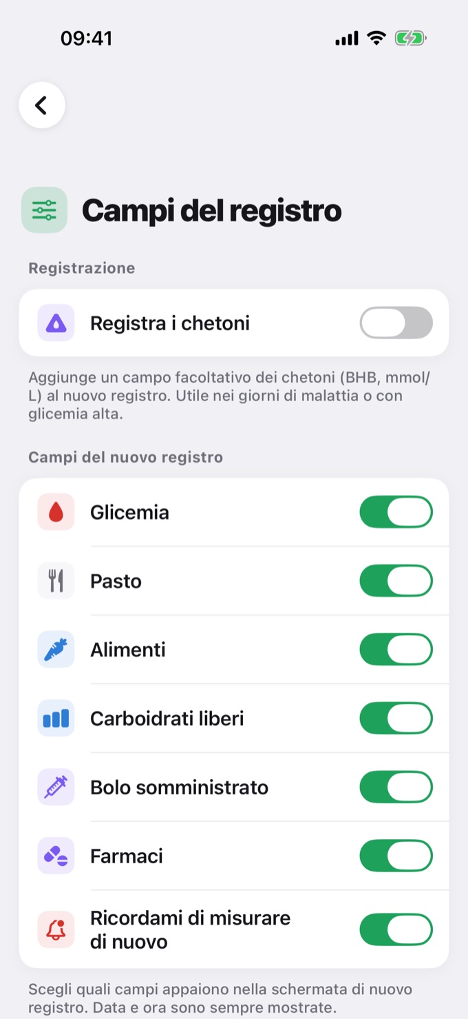 Schermata Campi del registro