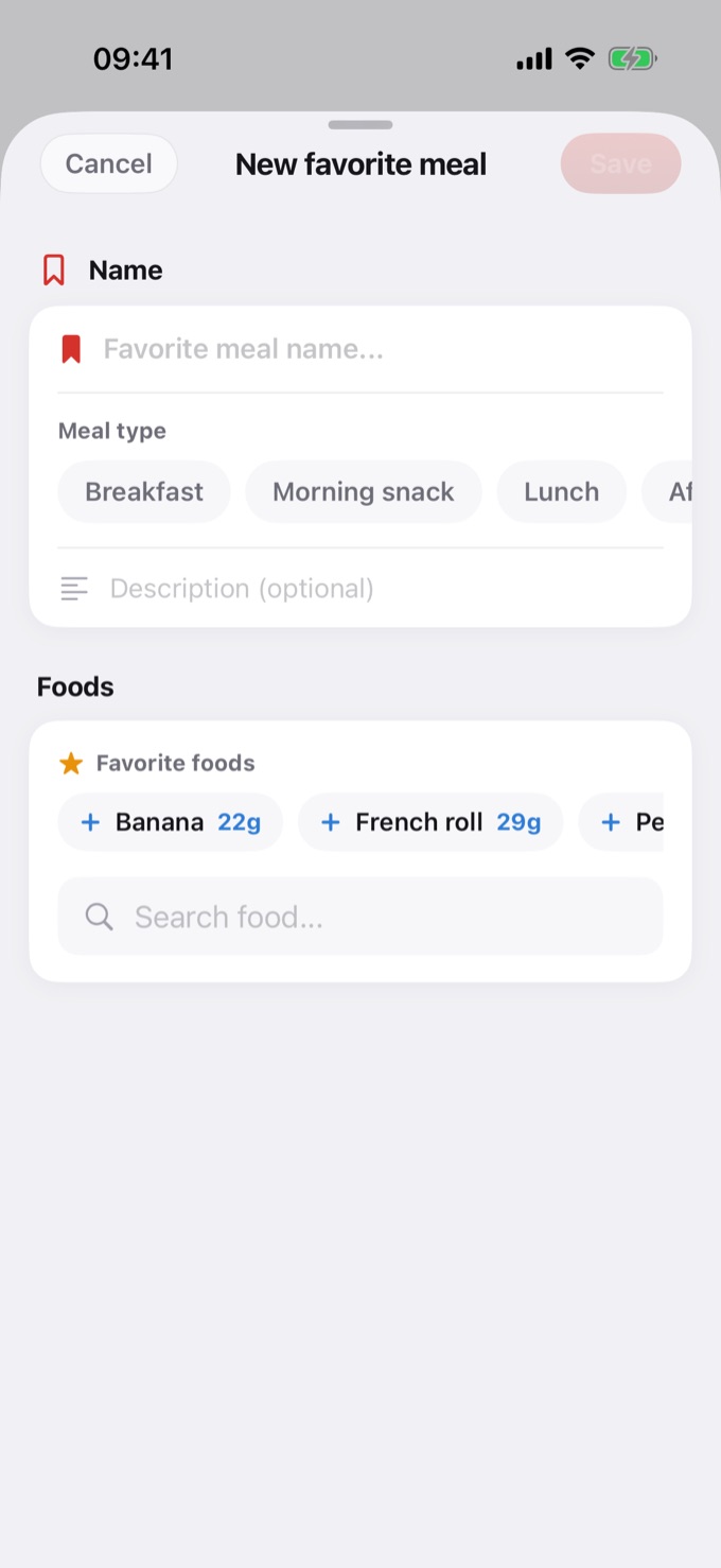 New favorite meal screen