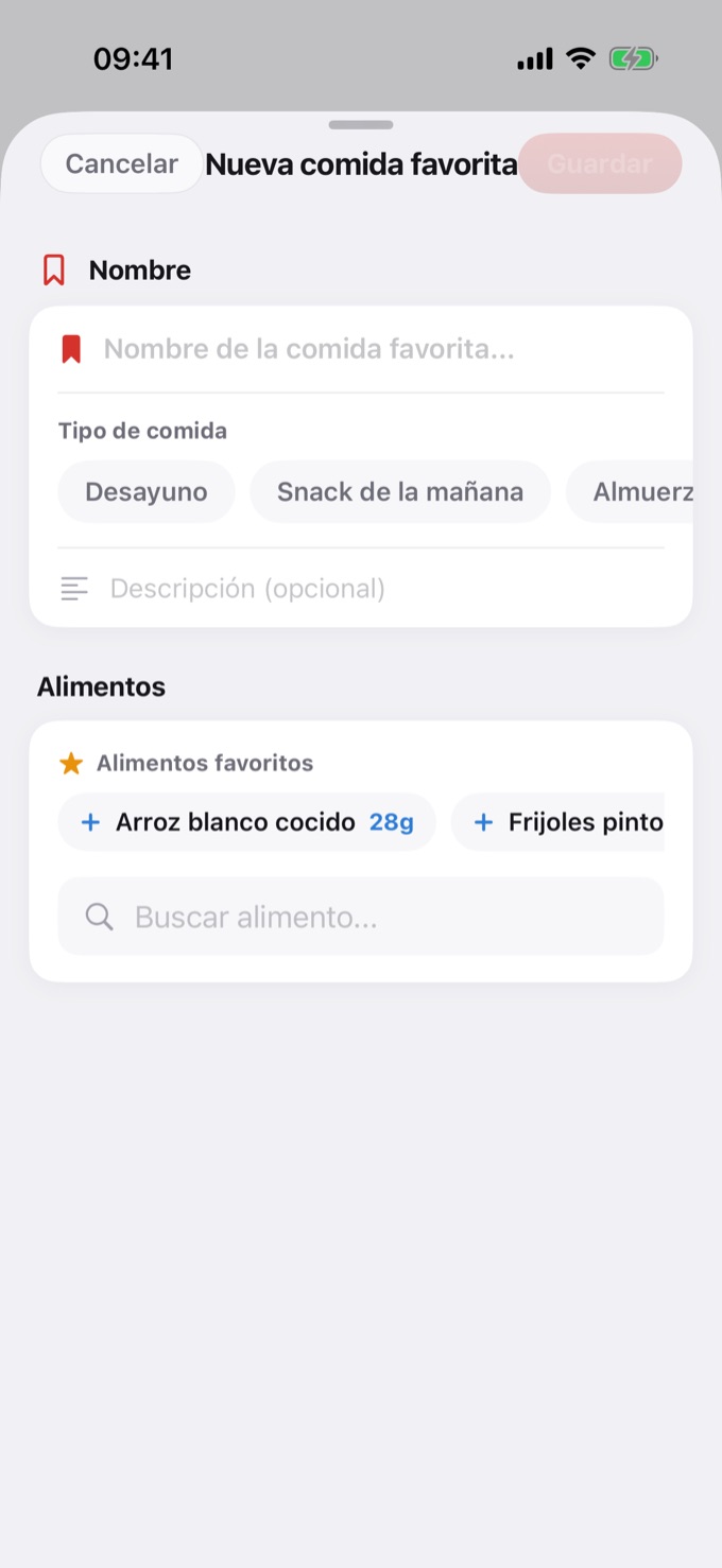 Pantalla Nueva comida favorita