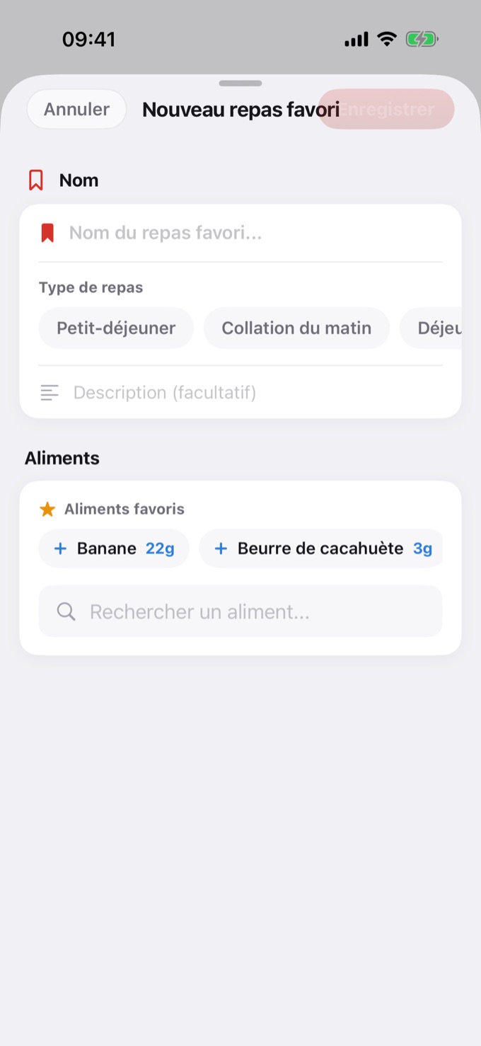 Écran Nouveau repas favori