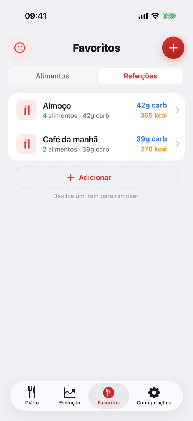 Lista de refeições favoritas