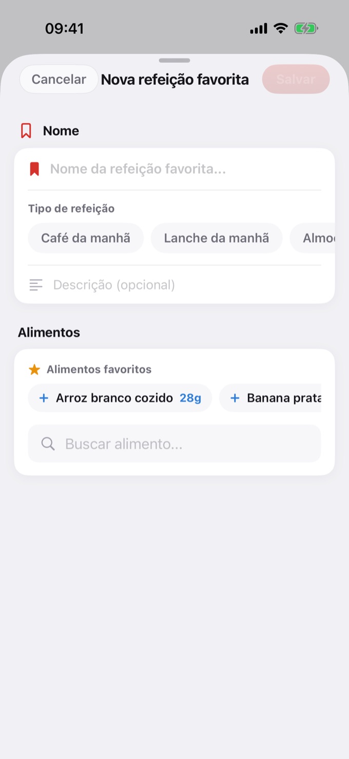 Tela Nova refeição favorita