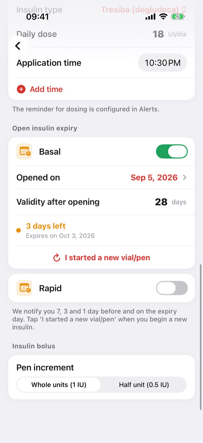 Open insulin expiry in Profile